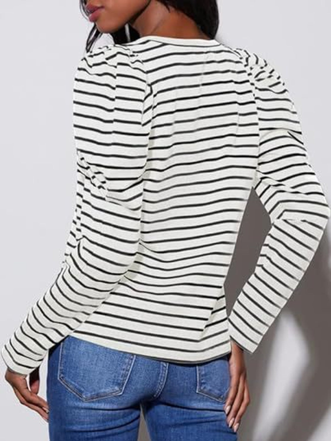 Striped Round Neck Long Sleeve T-Shirt-Angel Casuals