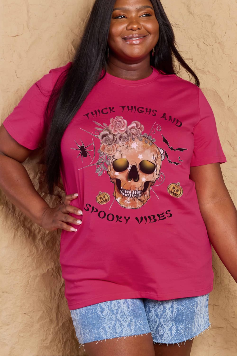 Simply Love Full Size THICK THIGHS AND SPOOKY VIBES Graphic Cotton T-Shirt-Angel Casuals