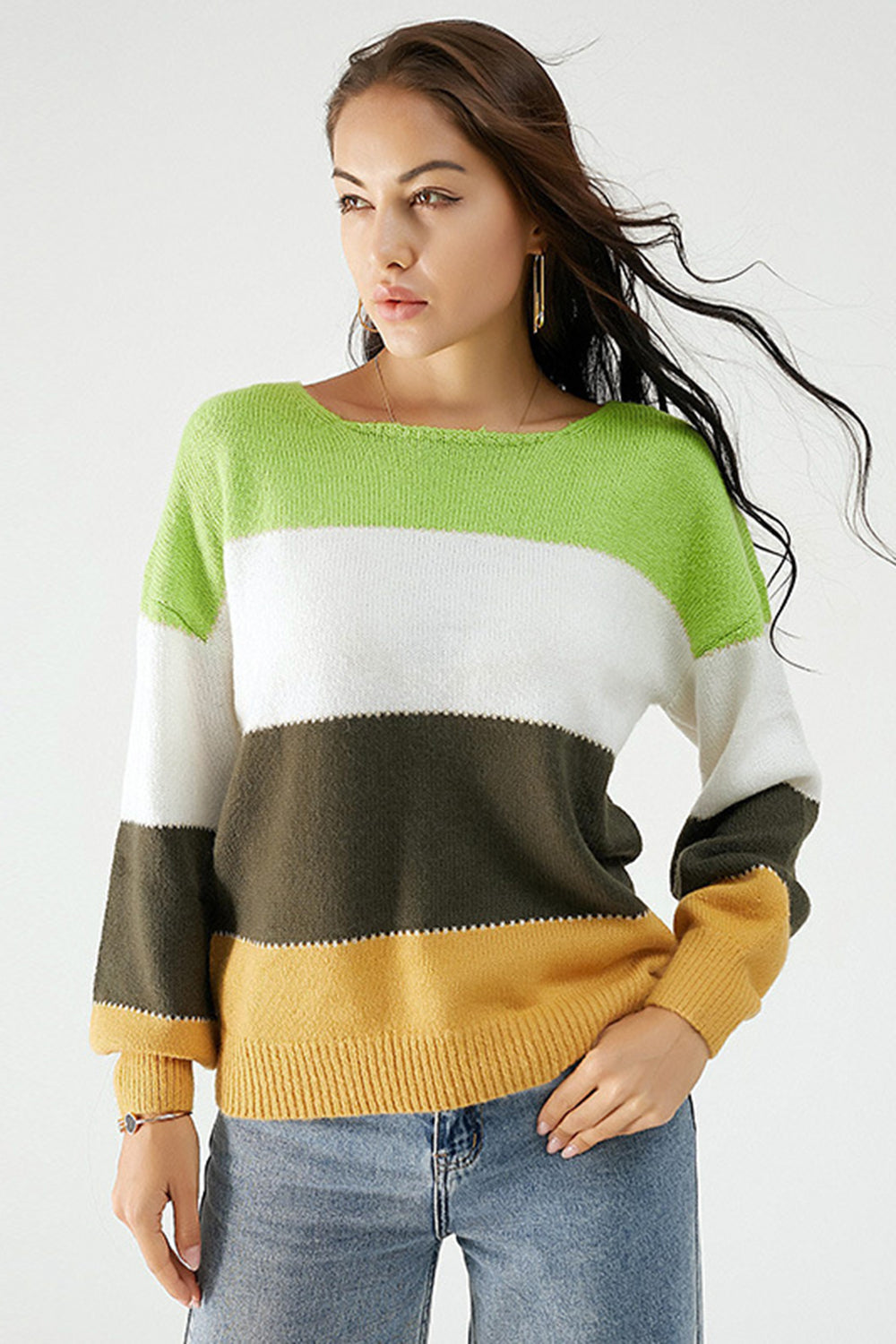 Color Block Dropped Shoulder Sweater-Angel Casuals