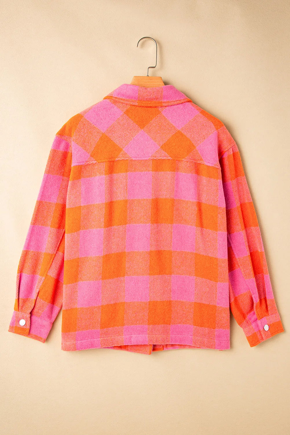 Color Block Plaid Button Up Long Sleeve Jacket-Angel Casuals