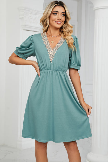 V-Neck Puff Sleeve Dress-Angel Casuals