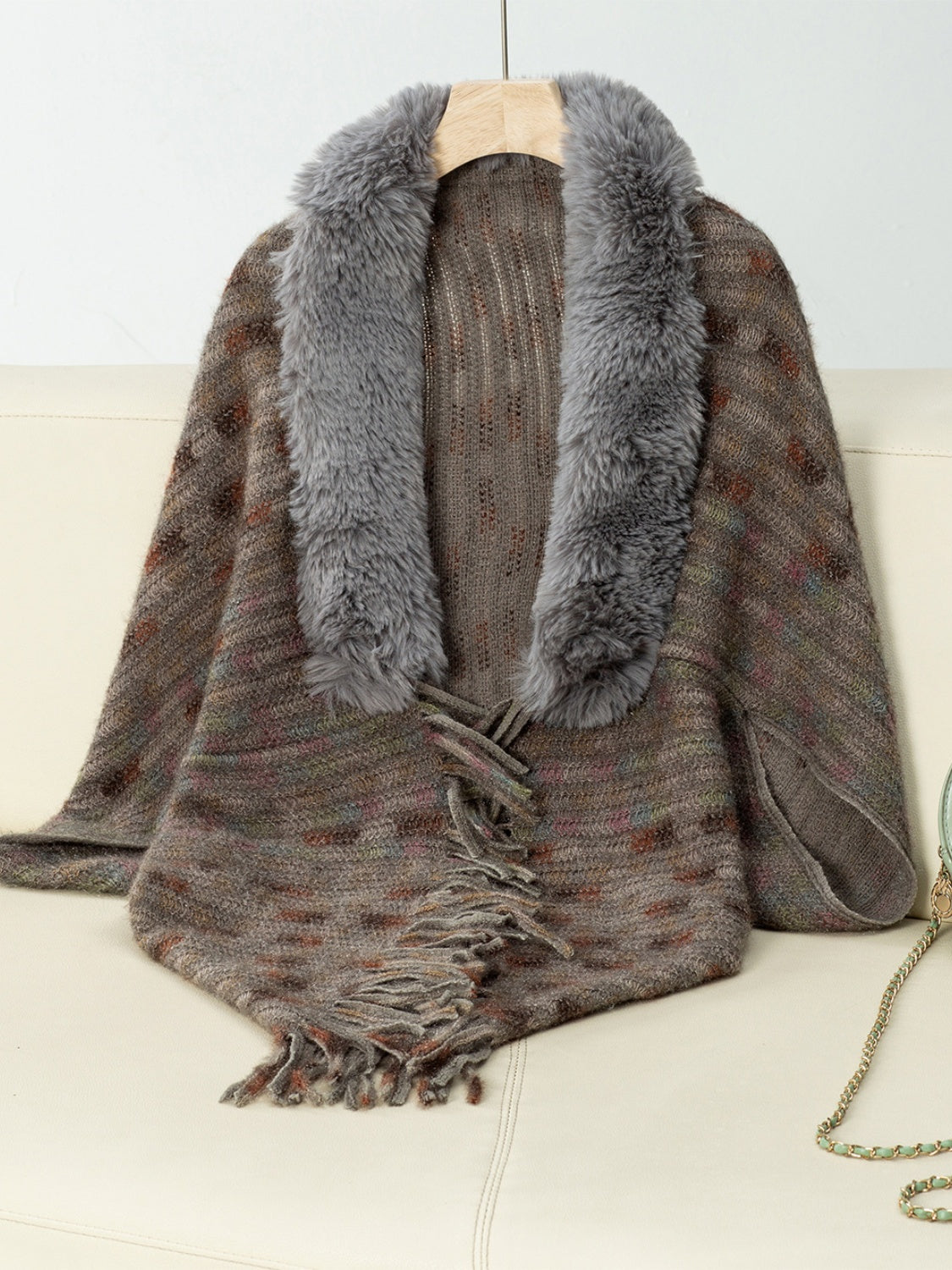 Fringe Fuzzy Open Front Poncho-Angel Casuals