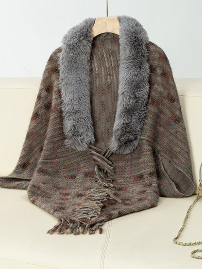 Fringe Fuzzy Open Front Poncho-Angel Casuals