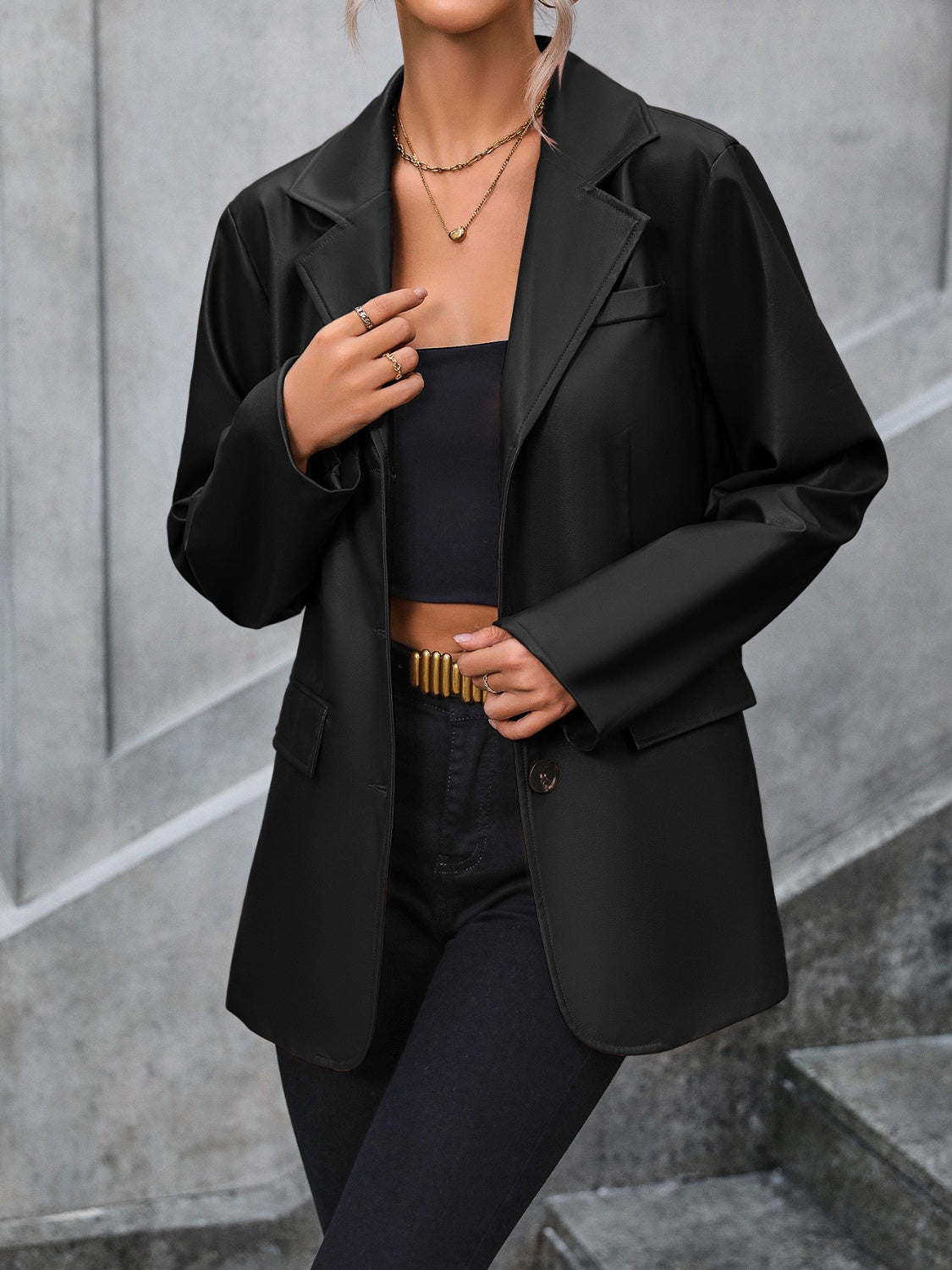 Ivy Lane Pocketed Button Up Collared Neck Blazer-Angel Casuals