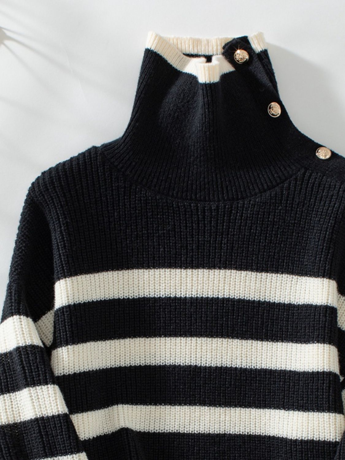 Buttoned Striped Long Sleeve Sweater-Angel Casuals