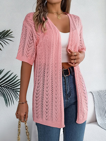 Openwork Open Front Half Sleeve Cardigan-Angel Casuals