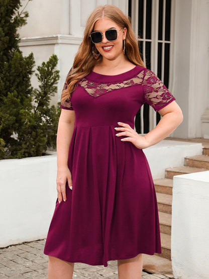 Plus Size Ruched Round Neck Short Sleeve Dress-Angel Casuals