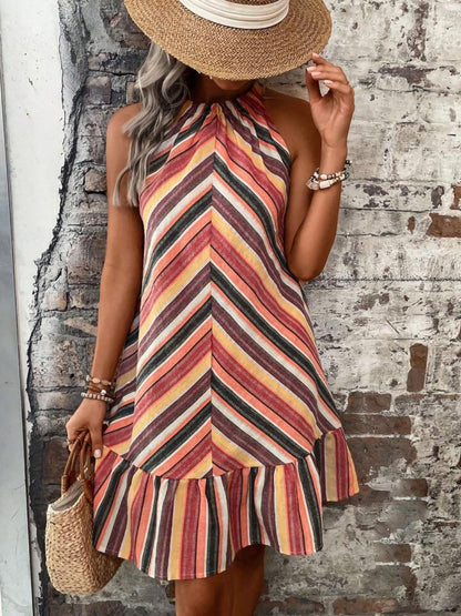 Striped Grecian Neck Dress-Angel Casuals