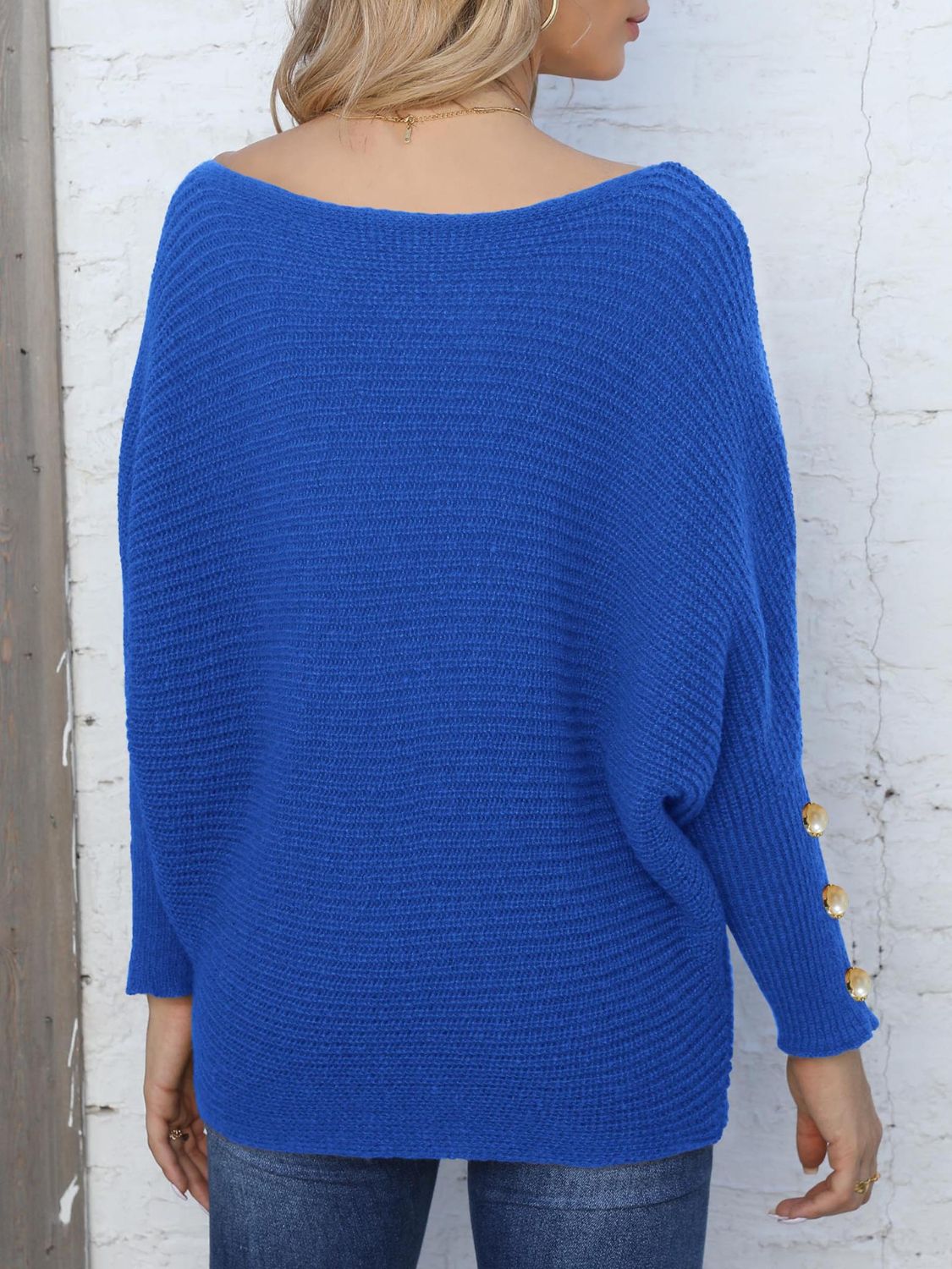 Full Size Boat Neck Long Sleeve Sweater-Angel Casuals