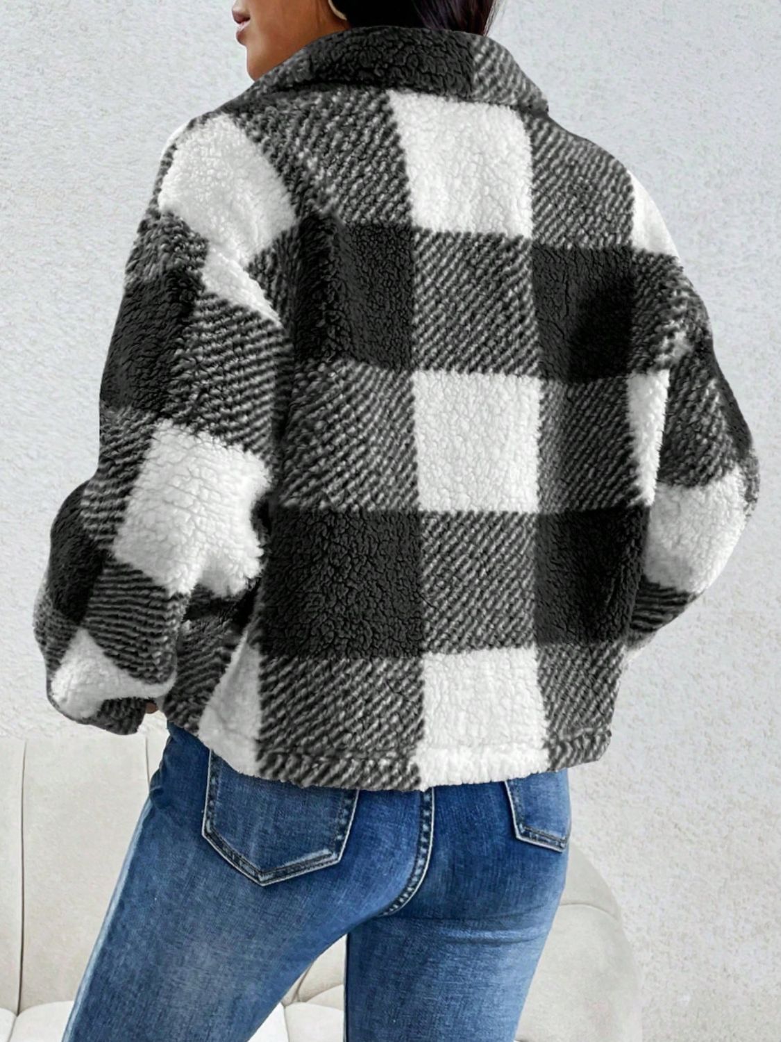 Decorative Pocket Flap Plaid Long Sleeve Jacket-Angel Casuals