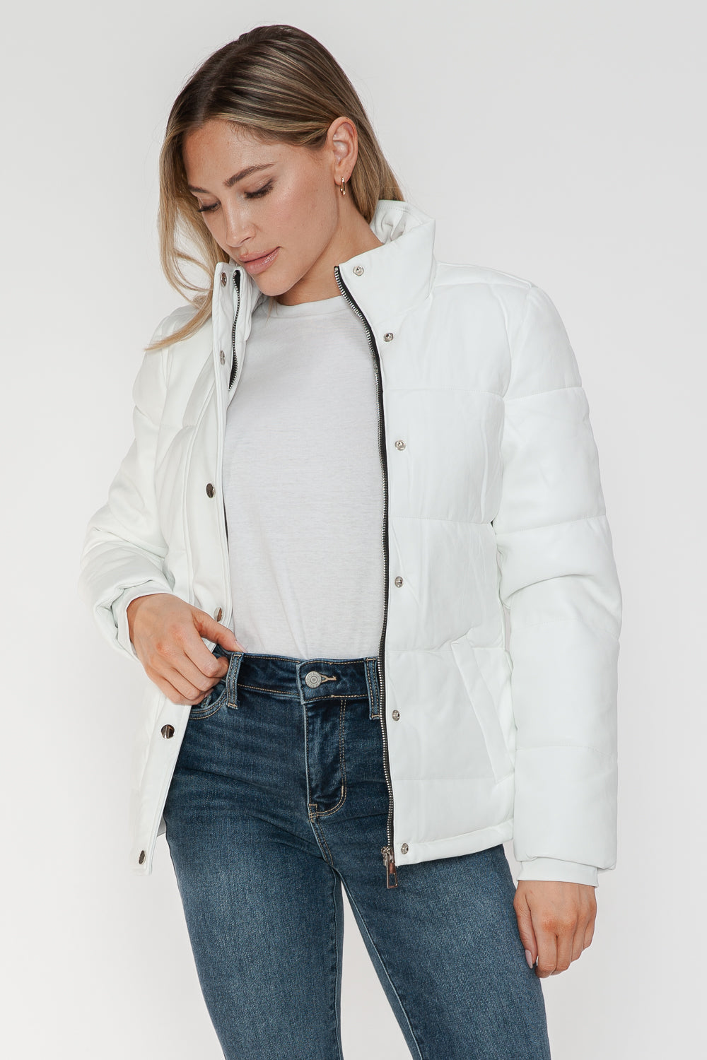 YMI Pocketed Zip Up Turtleneck Puffer Jacket-Angel Casuals