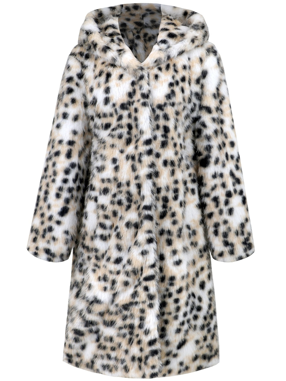 Thermal Leopard Faux Fur Hooded Outerwear-Angel Casuals