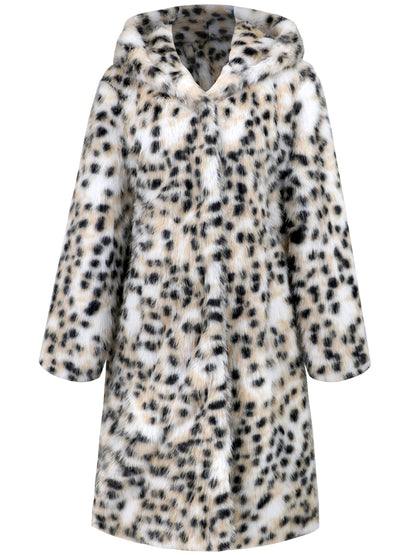 Thermal Leopard Faux Fur Hooded Outerwear-Angel Casuals