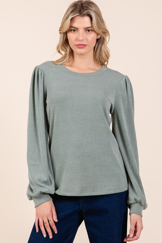 Mittoshop Round Neck Long Sleeve Rib Knit Top-Angel Casuals