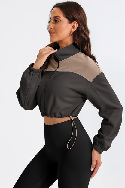 Contrast Drawstring Zip Up Jacket-Angel Casuals