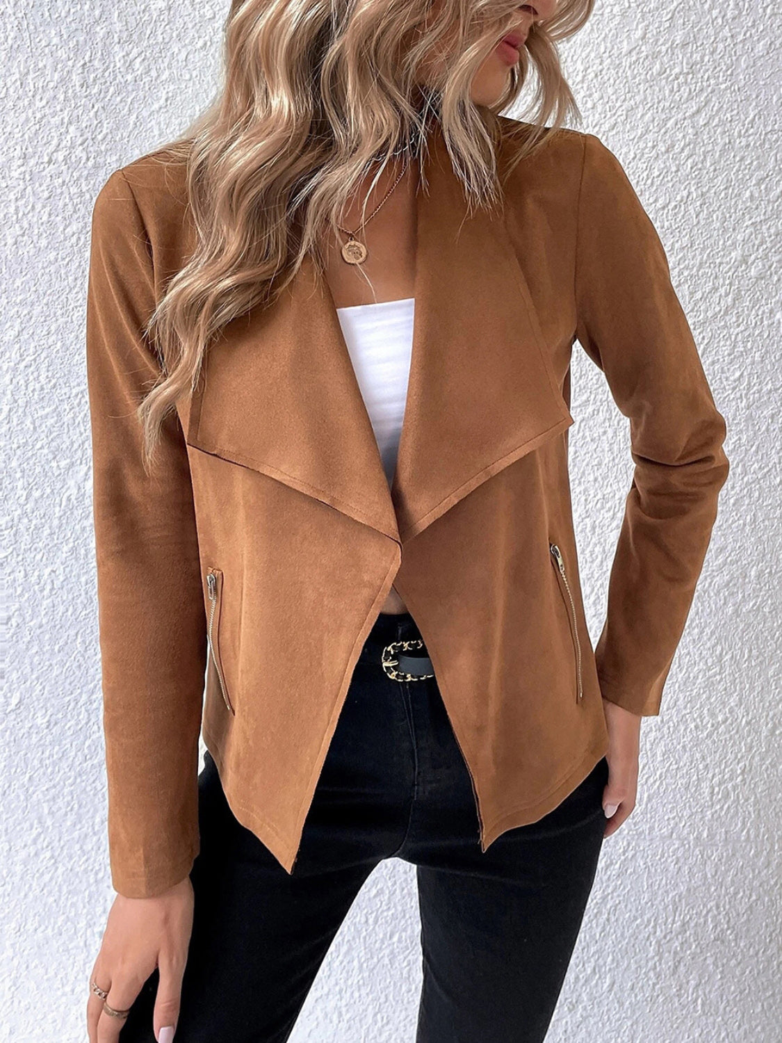 Collared Neck Long Sleeve Jacket-Angel Casuals