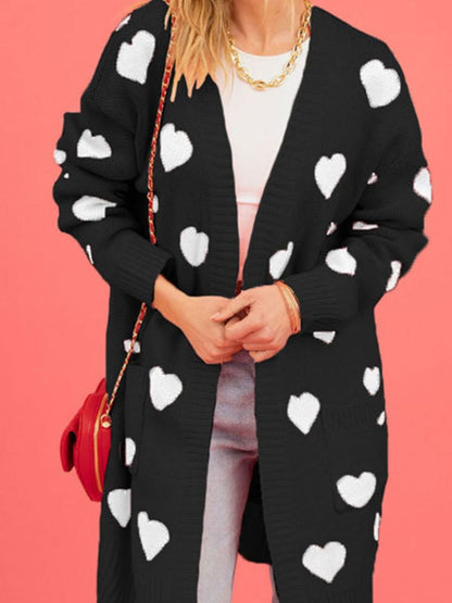 Heart Open Front Long Sleeve Cardigan-Angel Casuals