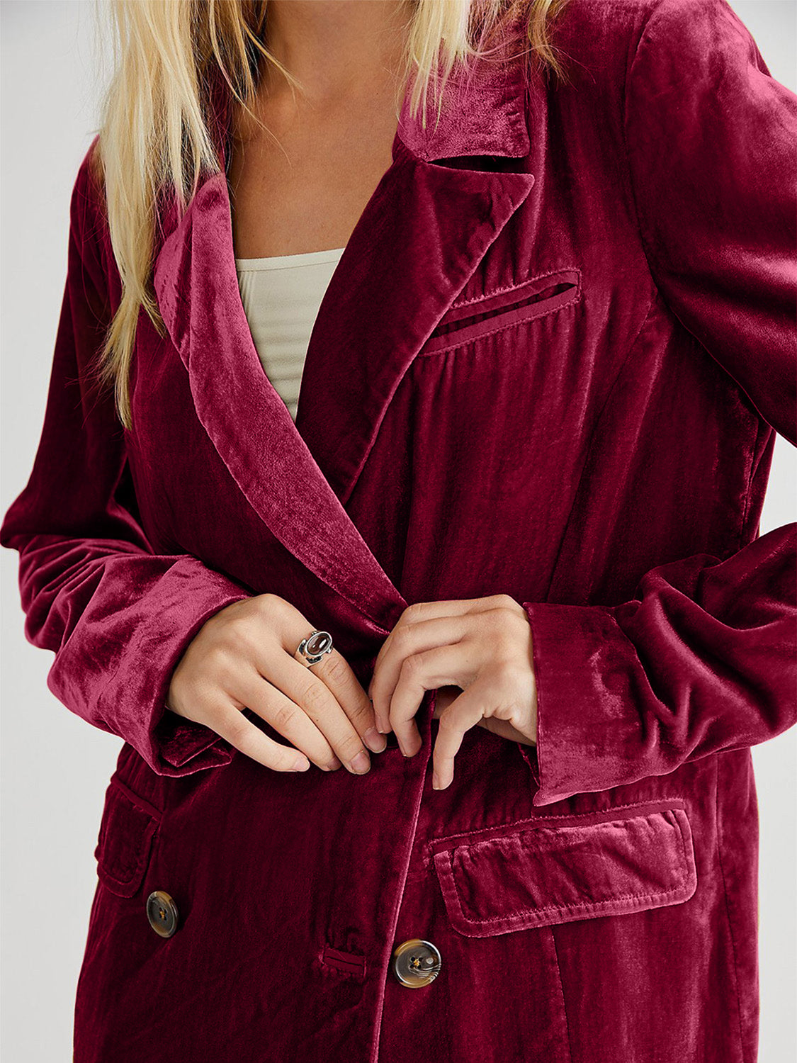 Lapel Collar Long Sleeve Blazer with Pockets-Angel Casuals