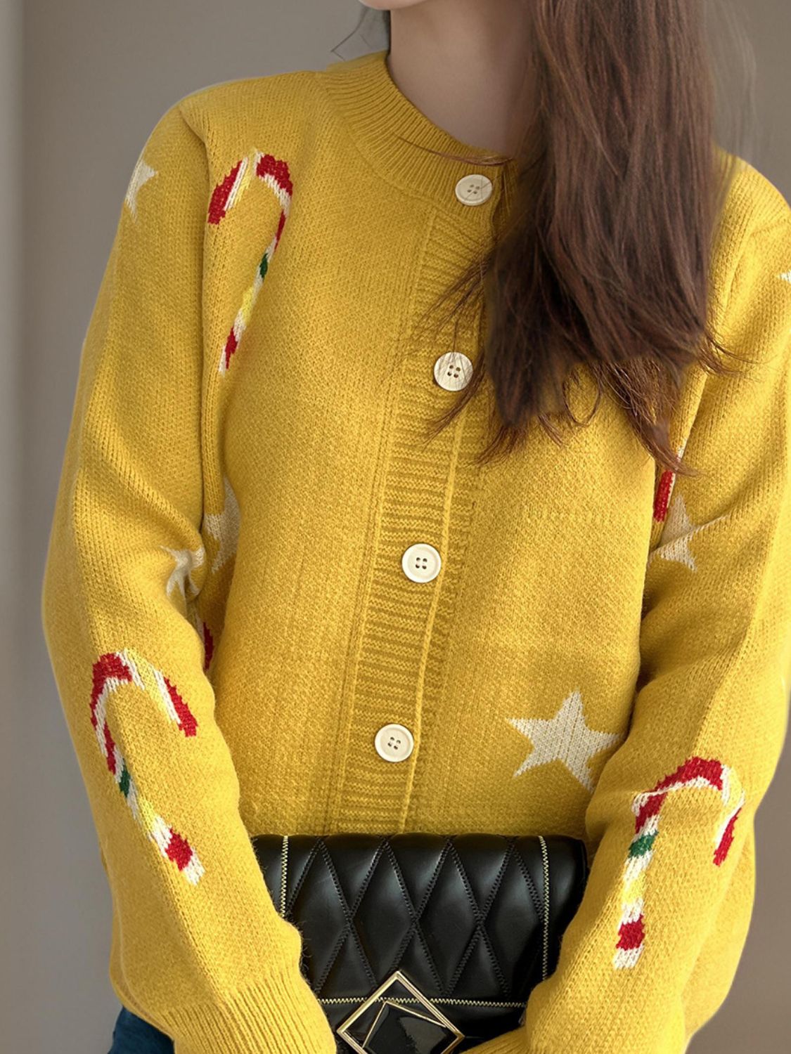 Candy Cane & Star Button Down Long Sleeve Cardigan-Angel Casuals