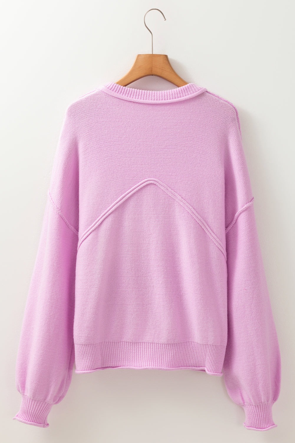 Roll Hem Ribbed Detail Drop Shoulder Sweater-Angel Casuals