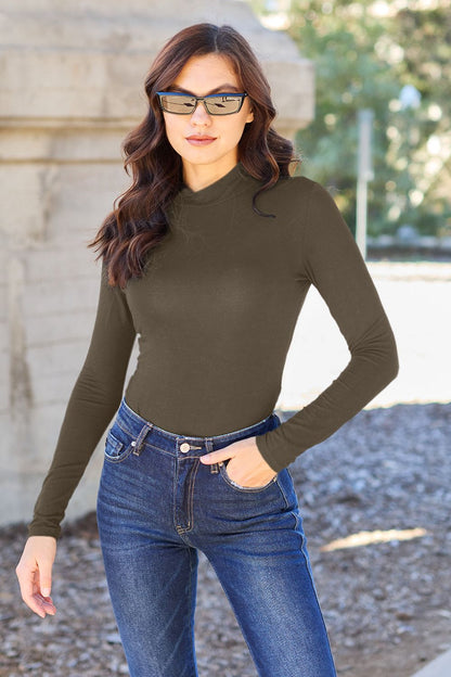 Basic Bae Full Size Mock Neck Long Sleeve Bodysuit-Angel Casuals