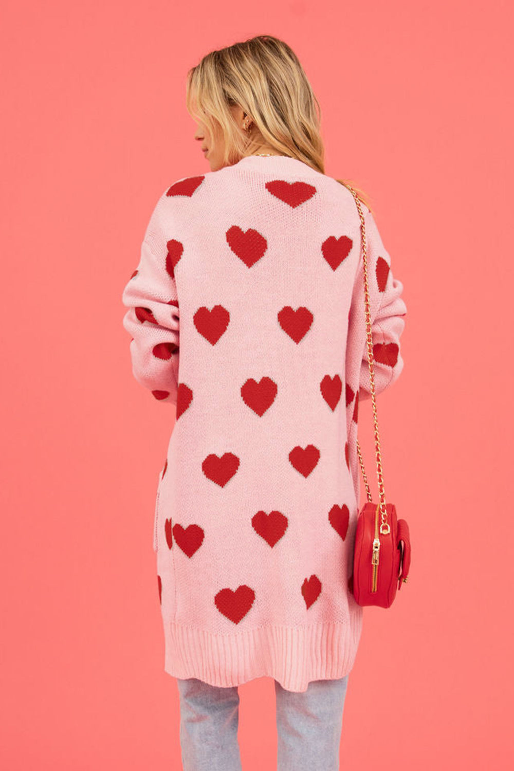 Heart Graphic Open Front Cardigan with Pockets-Angel Casuals