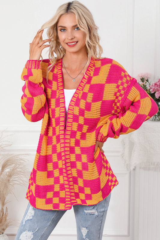 Contrast Exposed Seam Open Front Cardigan-Angel Casuals