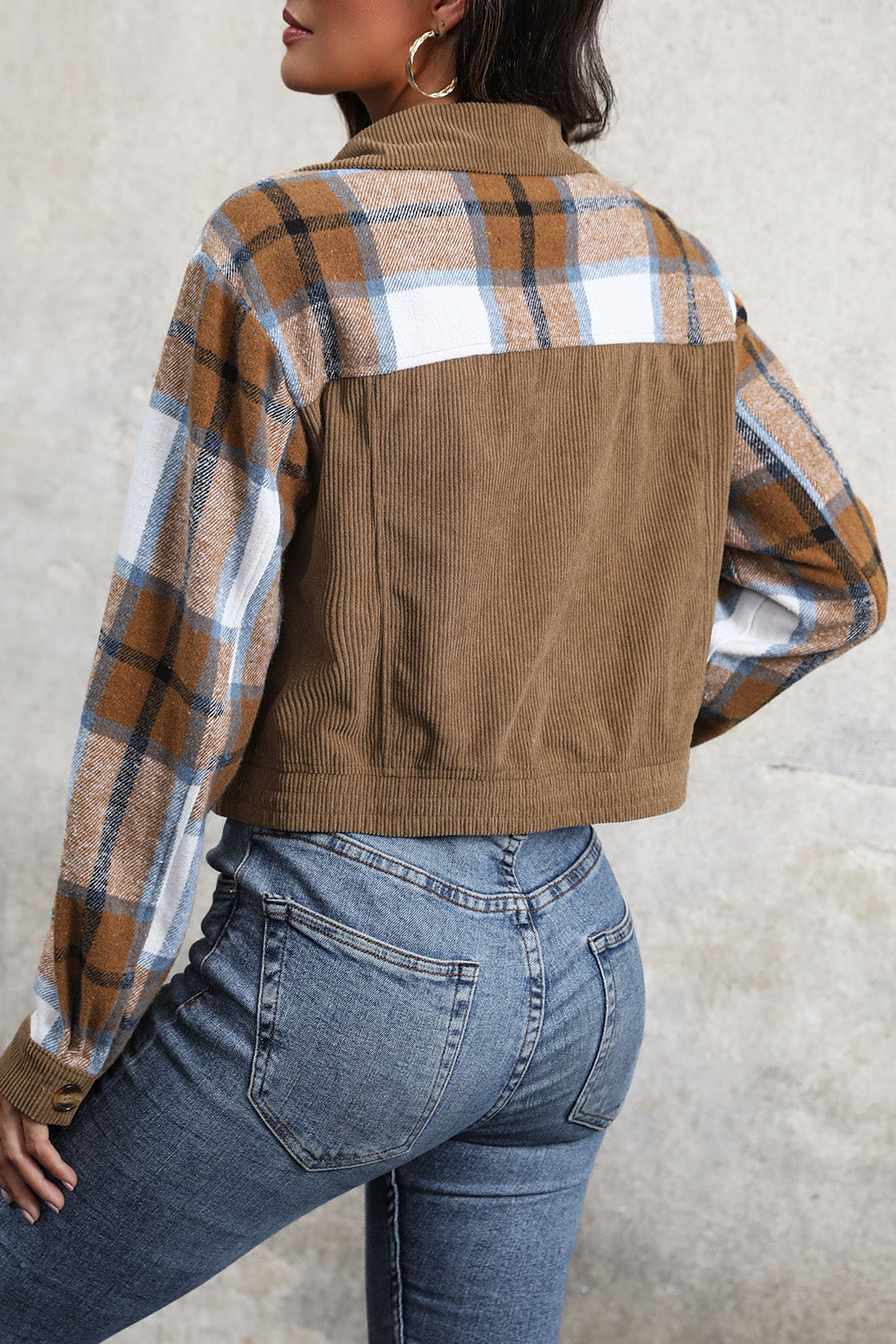 Perfee Plaid Button Up Collared Neck Jacket-Angel Casuals