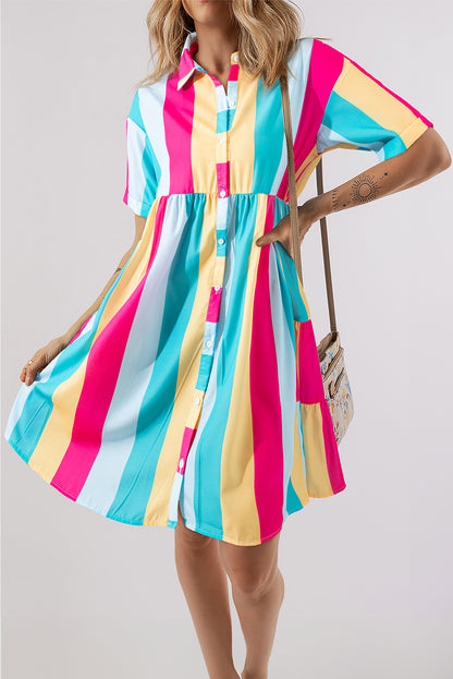 Color Block Half Sleeve Mini Dress-Angel Casuals