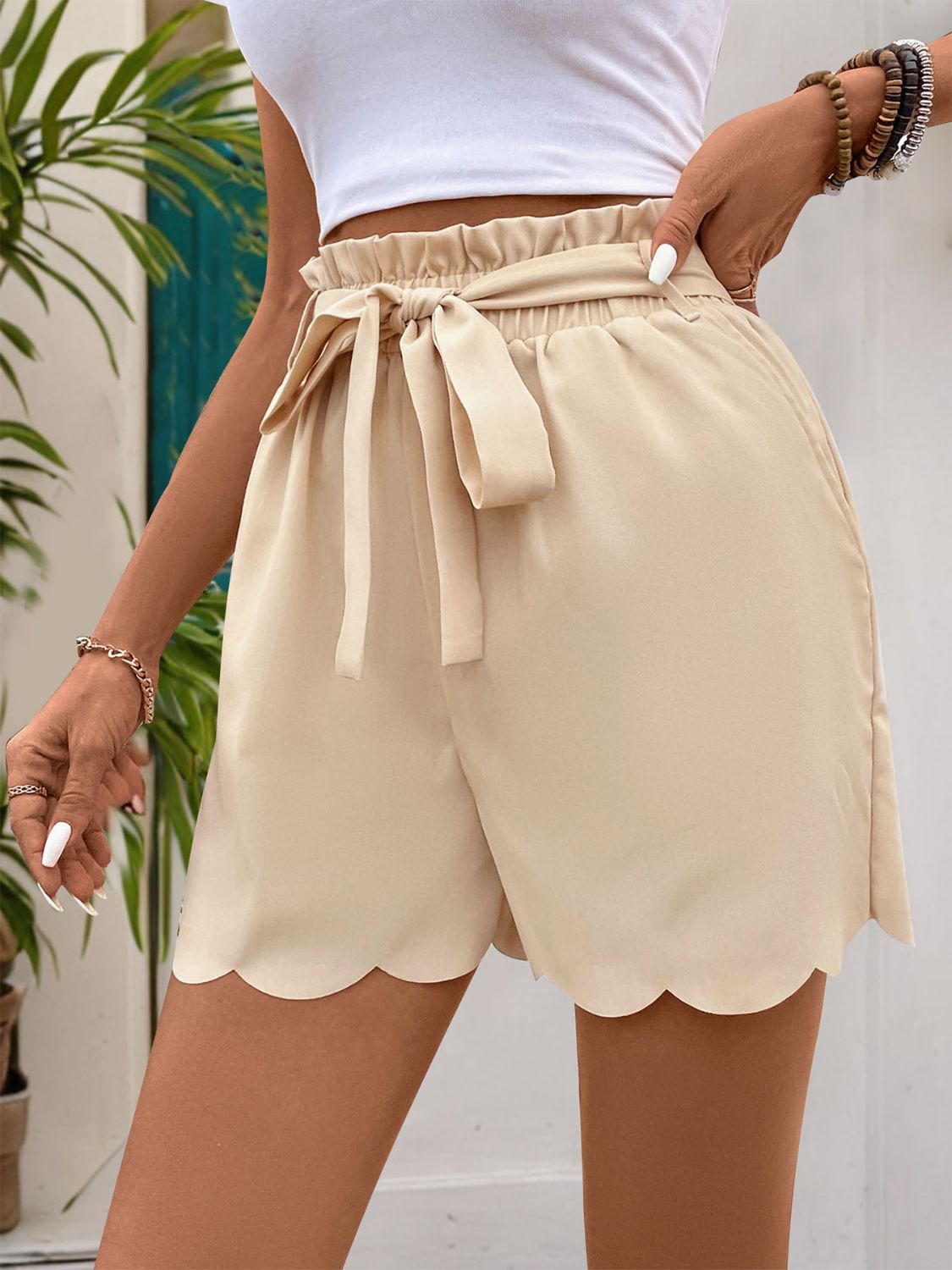 Frill Tied Shorts with Pockets-Angel Casuals