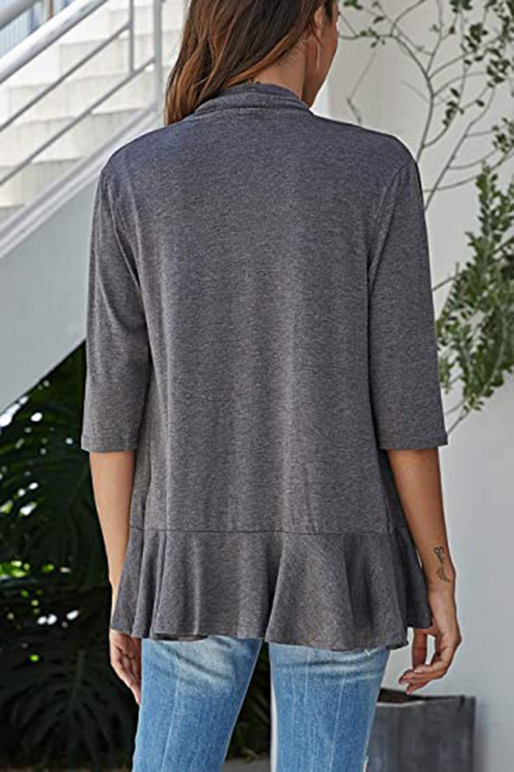 Open Front Three-Quarter Sleeve Cardigan-Angel Casuals