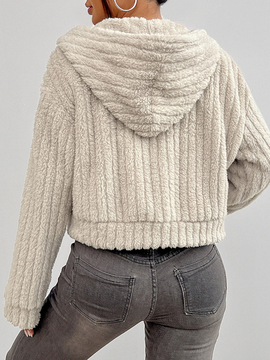 Zip Up Long Sleeve Fuzzy Hooded Jacket-Angel Casuals