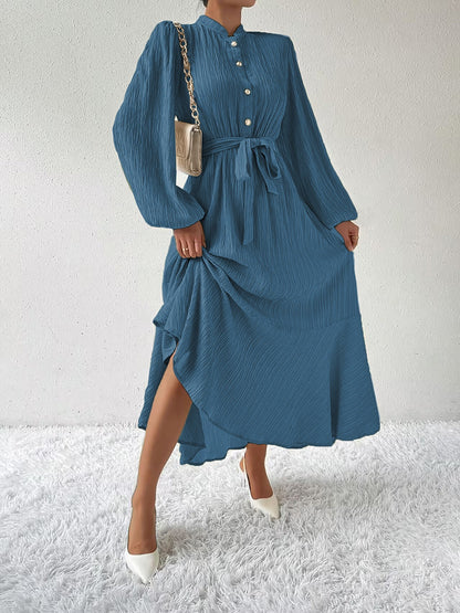 Tie Waist Long Sleeve Dress-Angel Casuals