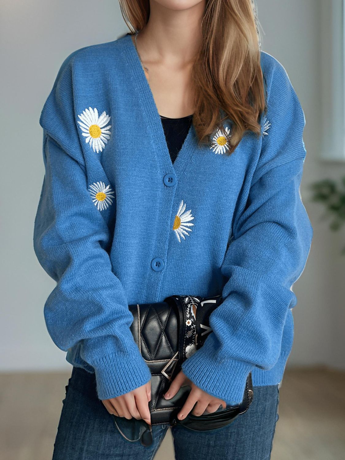 Daisy Button Up V-Neck Cardigan-Angel Casuals