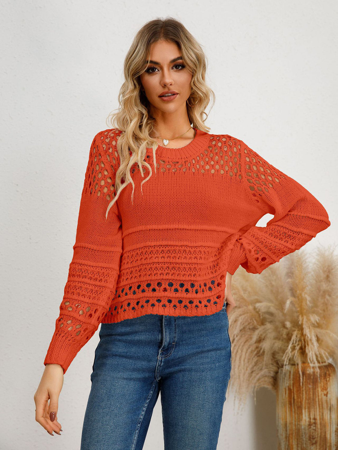 Cutout Round Neck Knit Top-Angel Casuals