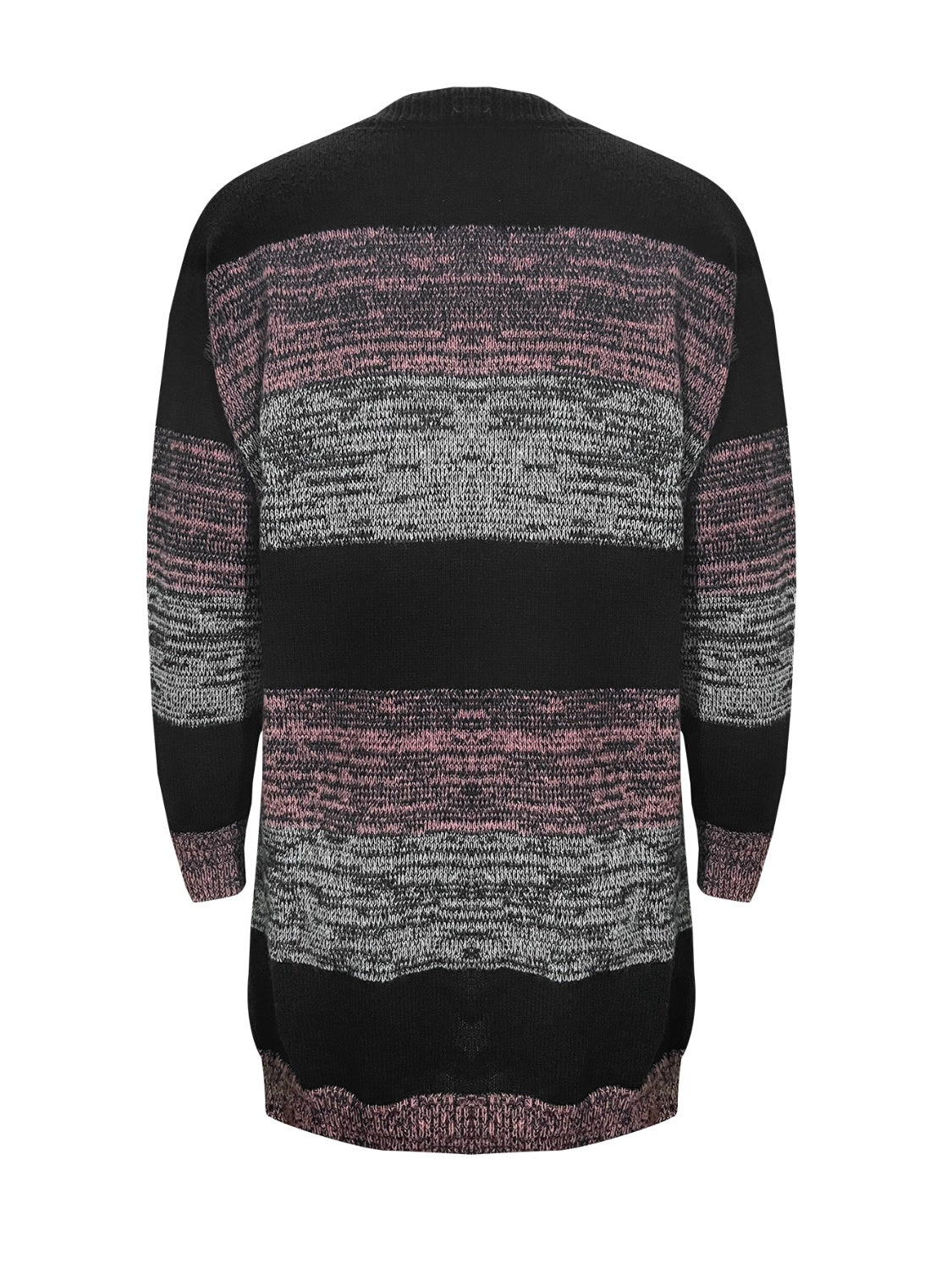 Striped Open Front Long Sleeve Cardigan with Pockets-Angel Casuals