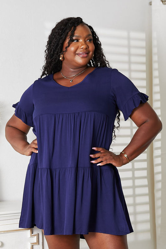 V-Neck Flounce Sleeve Tiered Dress-Angel Casuals