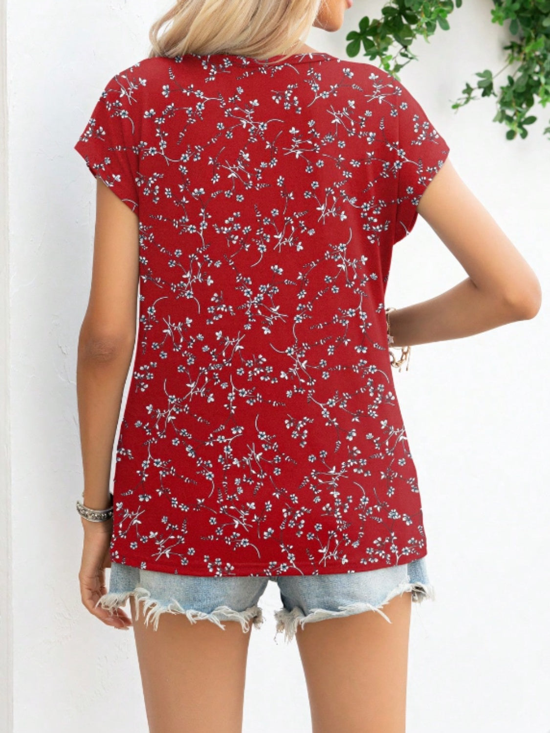 Printed Round Neck Short Sleeve T-Shirt-Angel Casuals