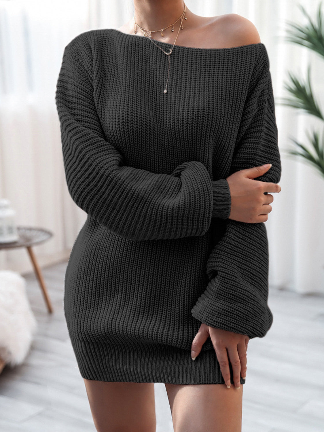 Rib-Knit Mini Sweater Dress-Angel Casuals