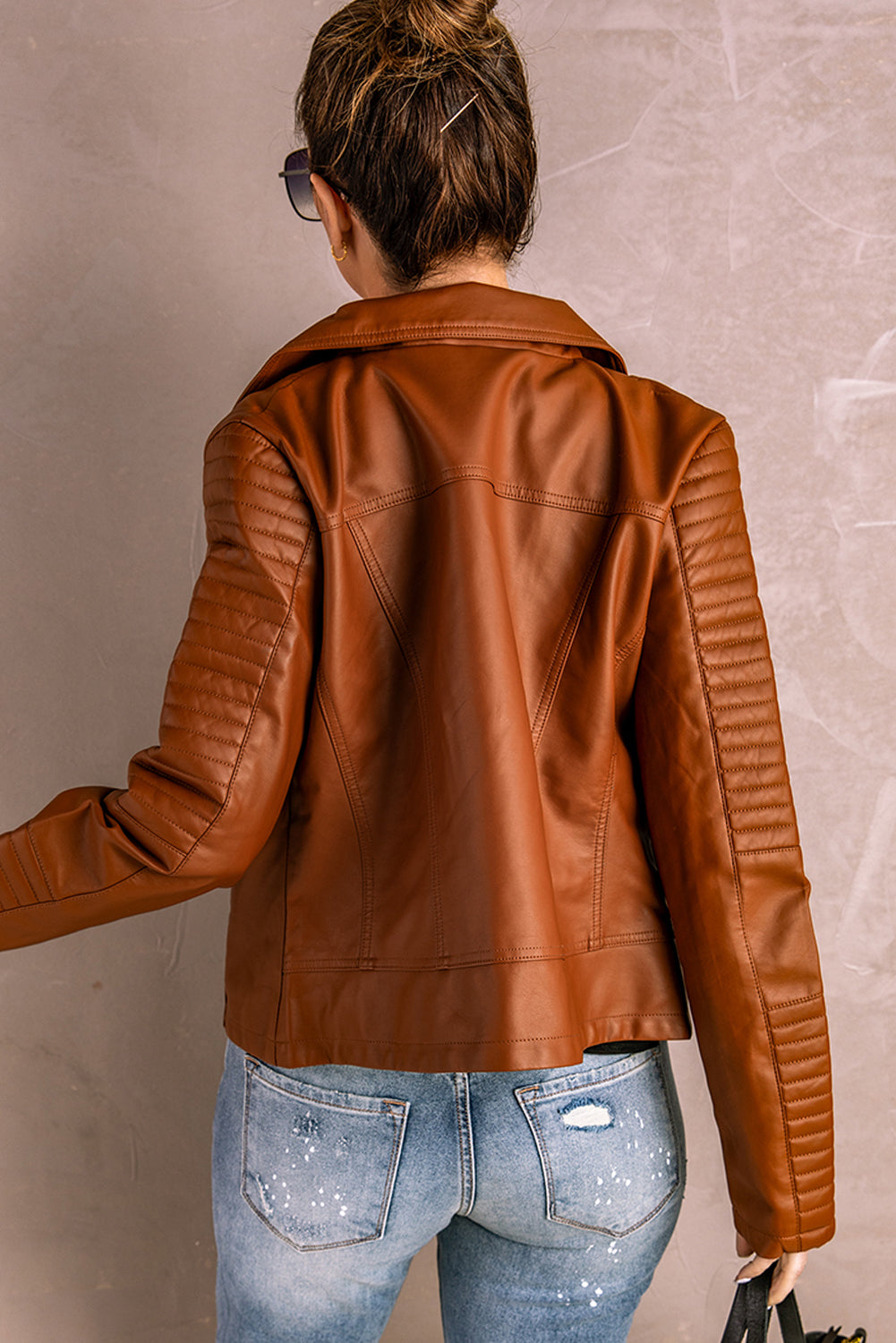 Ribbed Faux Leather Jacket-Angel Casuals