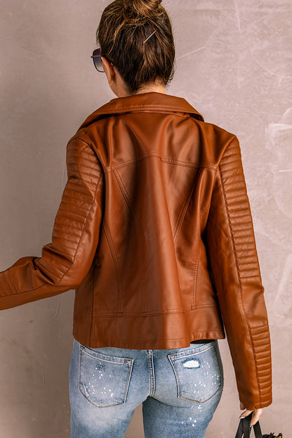 Ribbed Faux Leather Jacket-Angel Casuals