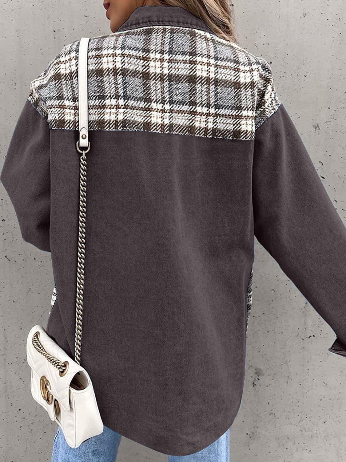 Plaid Button Up Dropped Shoulder Jacket-Angel Casuals