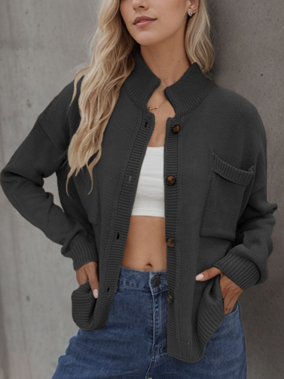 Button Up Long Sleeve Cardigan-Angel Casuals