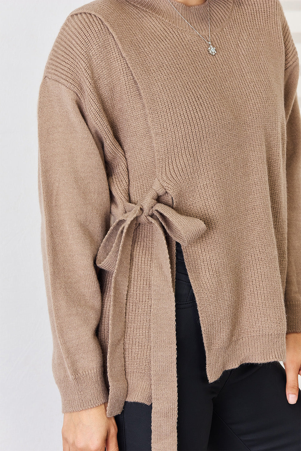 Slit Tied Dropped Shoulder Sweater-Angel Casuals