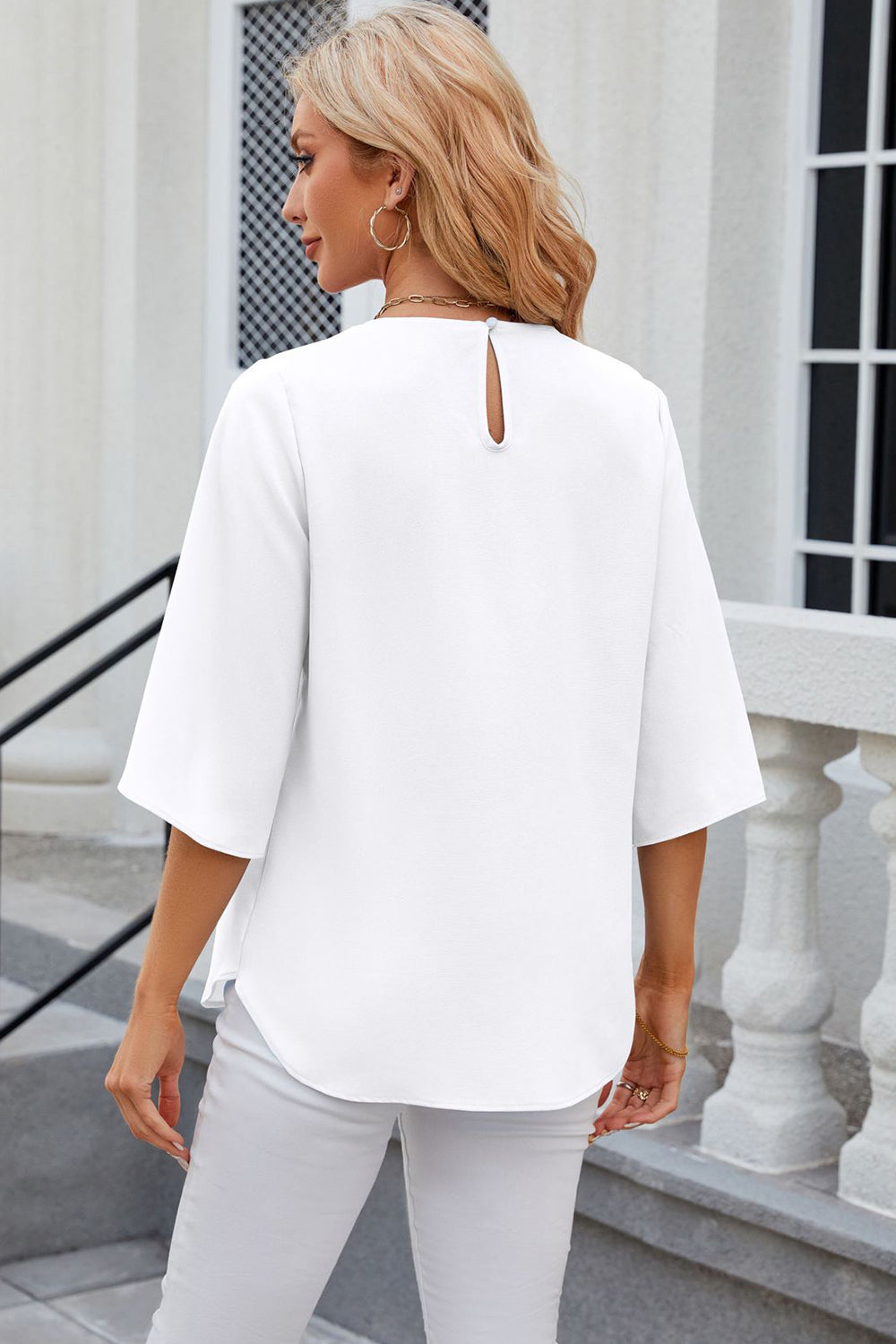 Round Neck Slit Half Sleeve Top-Angel Casuals