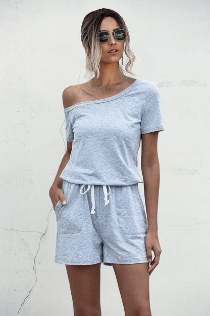 One Shoulder Tie Waist Romper-Angel Casuals