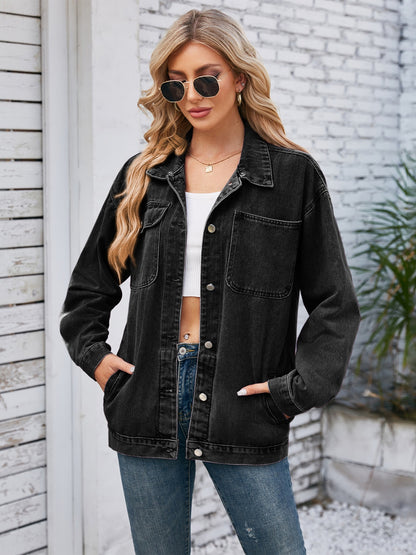 Pocketd Button Up Detachable Hooded Denim Jacket-Angel Casuals