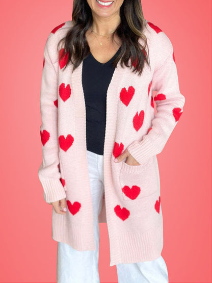 Heart Open Front Long Sleeve Cardigan-Angel Casuals