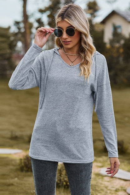 Drawstring Dropped Shoulder Hooded T-Shirt-Angel Casuals