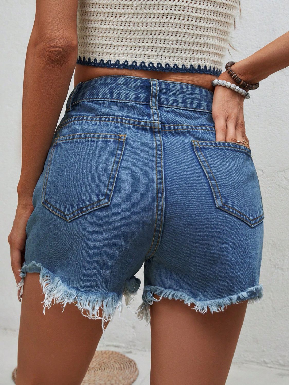 Distressed Raw Hem Denim Shorts-Angel Casuals